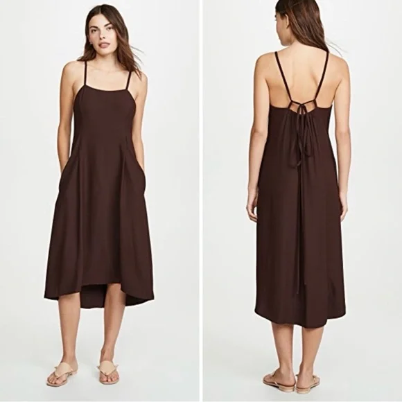 Vince Size S Walnut Brown Strappy Tank Midi Dress With Pockets - Picture 7 of 7